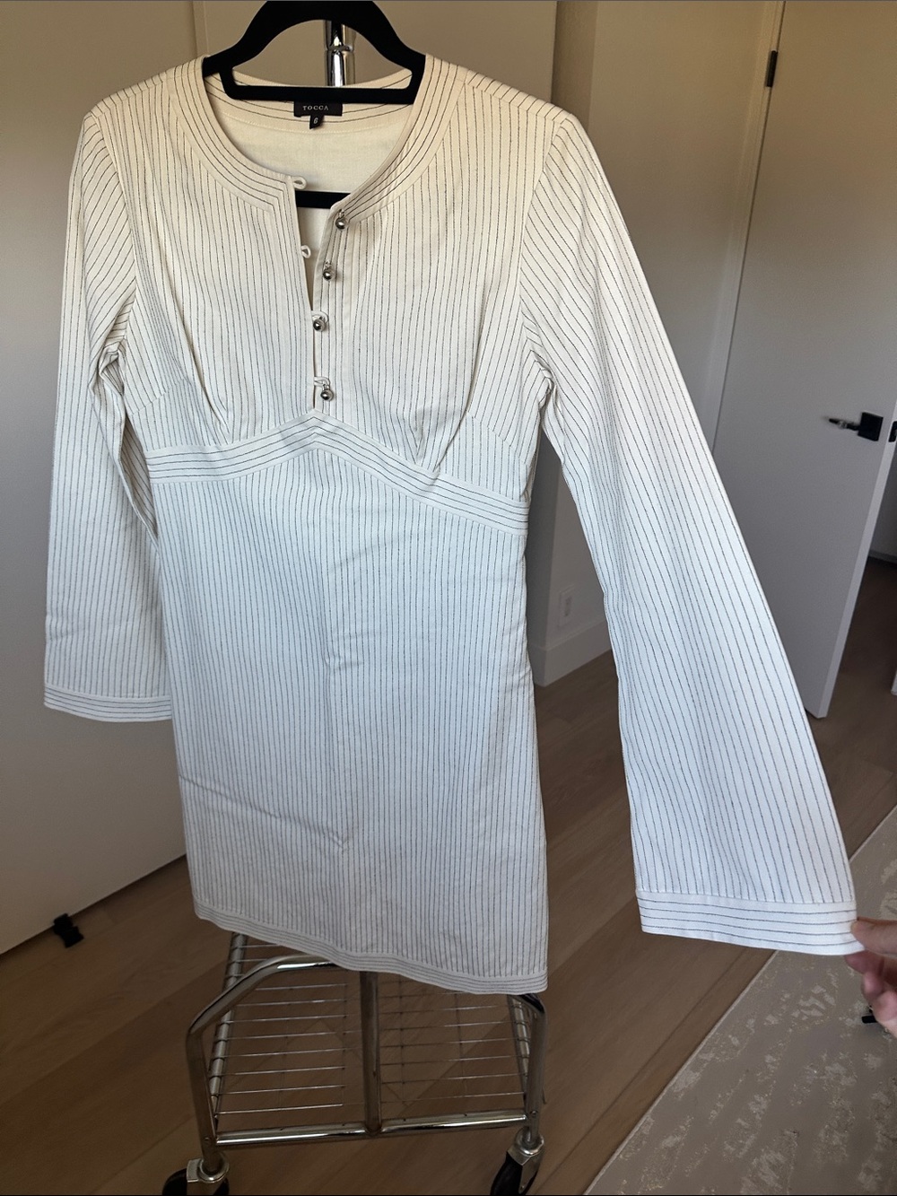 Tocca Cream Ribbed Long Sleeve Henley Dress